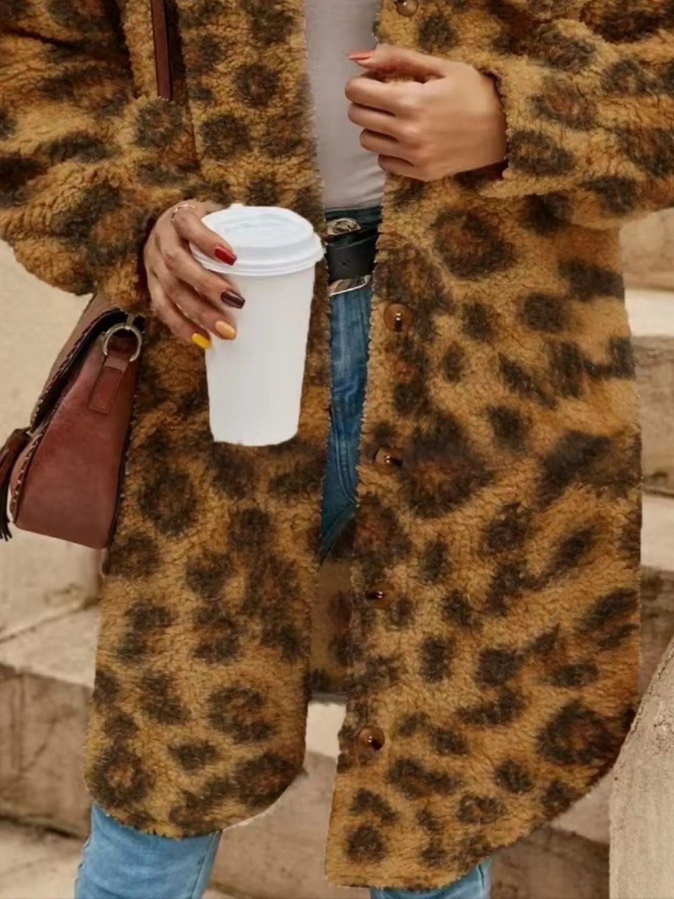 Full Size Fuzzy Fleece Longline Coat Plus Size STYLE SOURCE