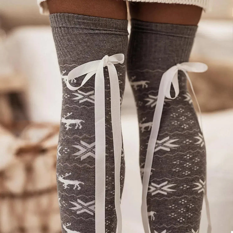 Christmas Bow Knee-High Socks STYLE SOURCE