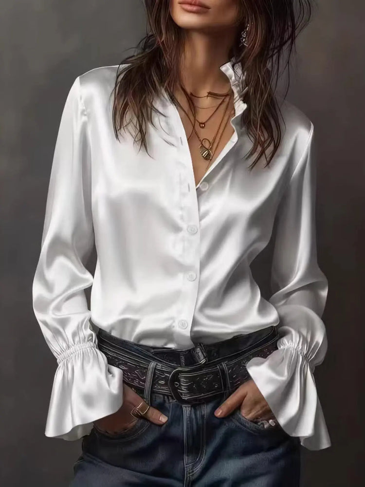 Button Up Flounce Sleeve Shirt STYLE SOURCE
