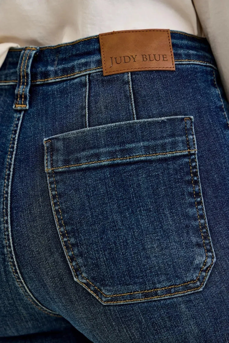 Judy Blue High Waist Wide Crop Utility Jeans with Patch Pocket STYLE SOURCE