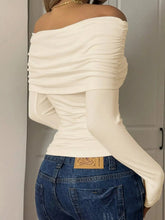 Off-Shoulder Ruched Long Sleeve T-Shirt STYLE SOURCE