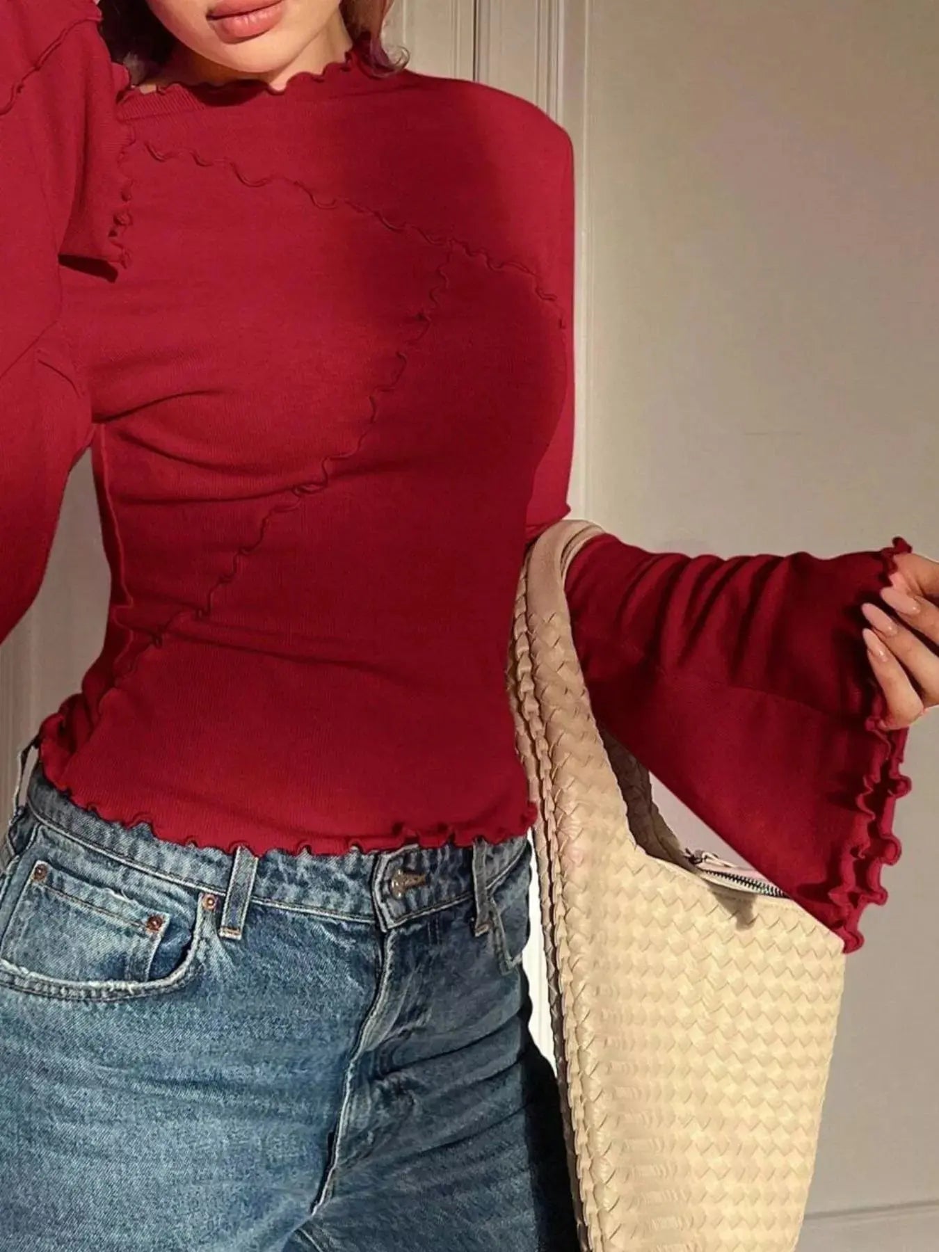 Lettuce Edge Flare Sleeve Top STYLE SOURCE