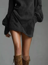 Full Size Suede Turtleneck Lantern Sleeve Mini Dress Plus Size STYLE SOURCE