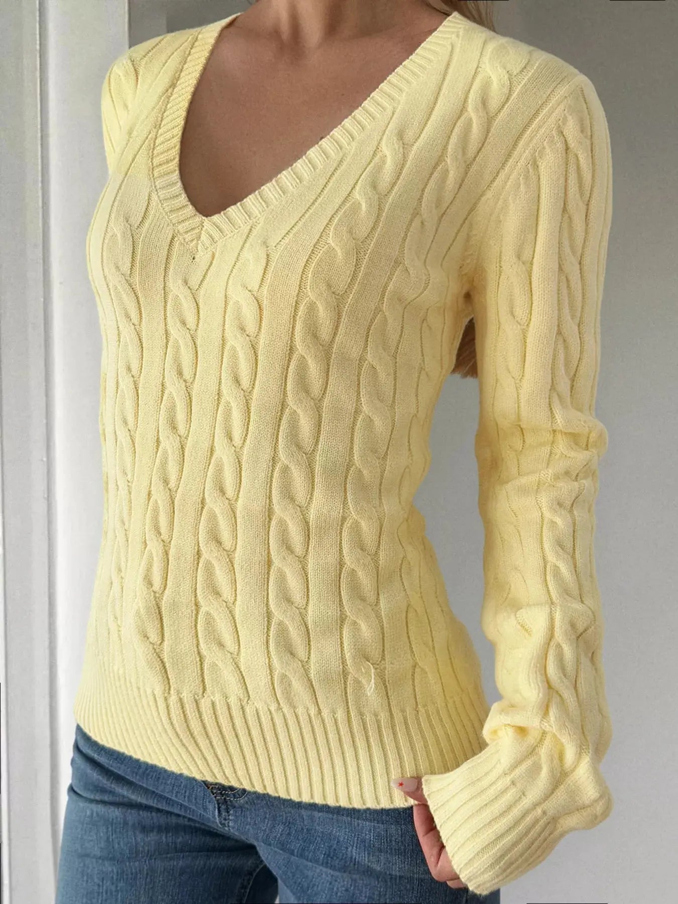 Cable-Knit V-Neck Sweater STYLE SOURCE