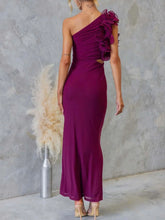 One-Shoulder Floral Trim Sleeveless Maxi Dress STYLE SOURCE