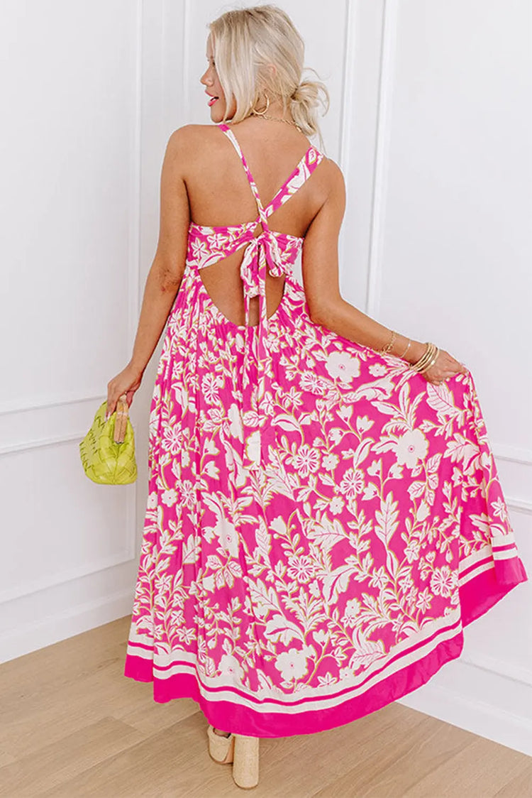 Rose Floral V Neck Crisscross Backless Maxi Dress STYLE SOURCE