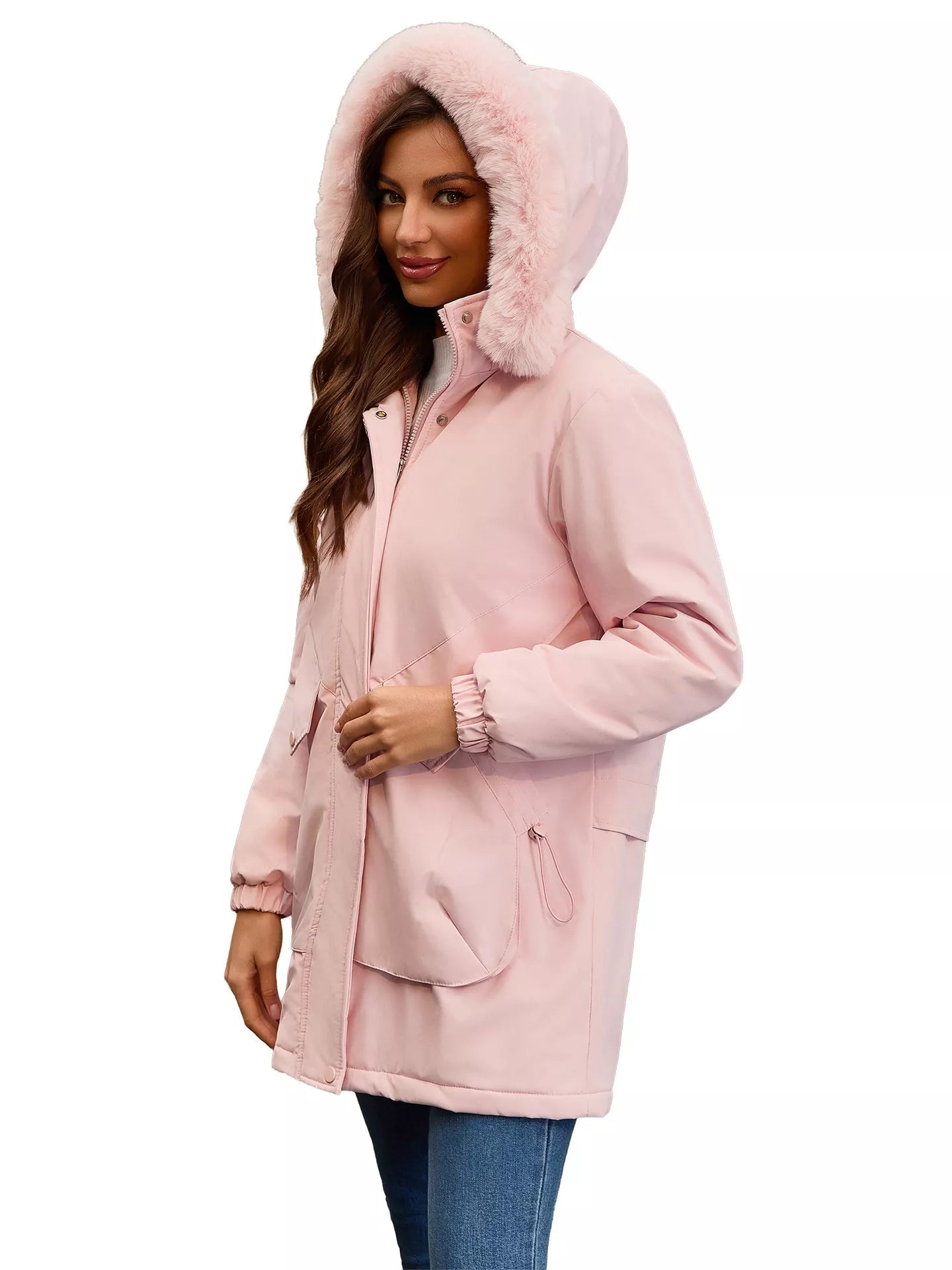 Full Size Fur Hooded Warm Winter Parka Outerwear Plus Size STYLE SOURCE