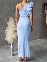 One-Shoulder Floral Trim Sleeveless Maxi Dress STYLE SOURCE
