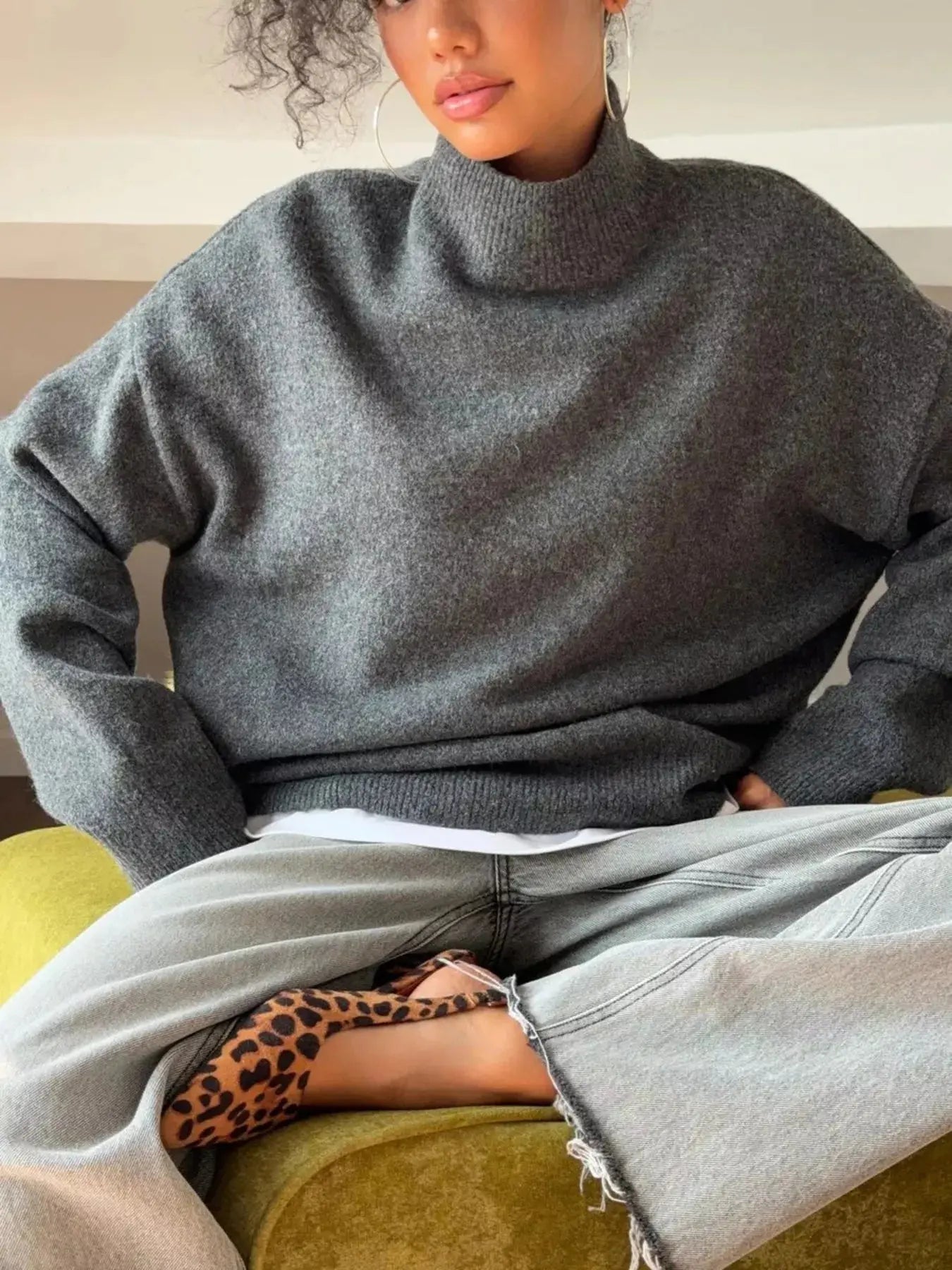 Mock Neck Dropped Shoulder Sweater STYLE SOURCE