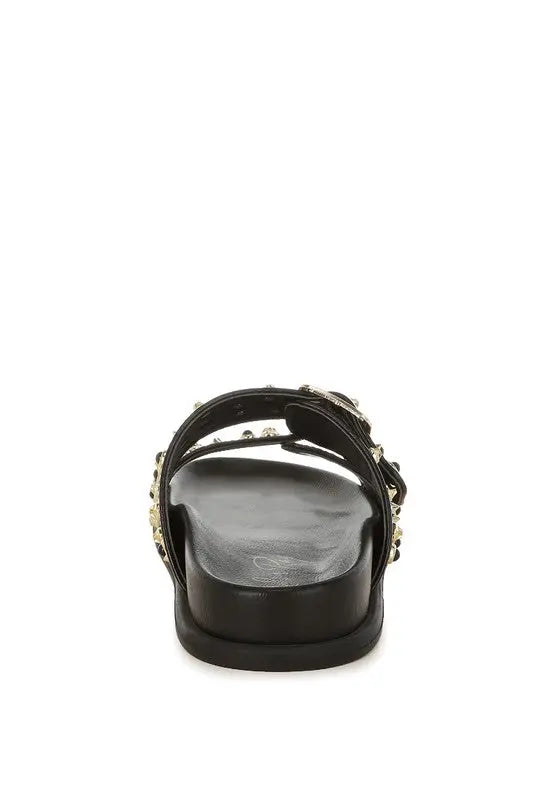 Jayata Metallic Stud Embellished Sliders STYLE SOURCE