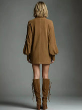 Full Size Suede Turtleneck Lantern Sleeve Mini Dress Plus Size STYLE SOURCE