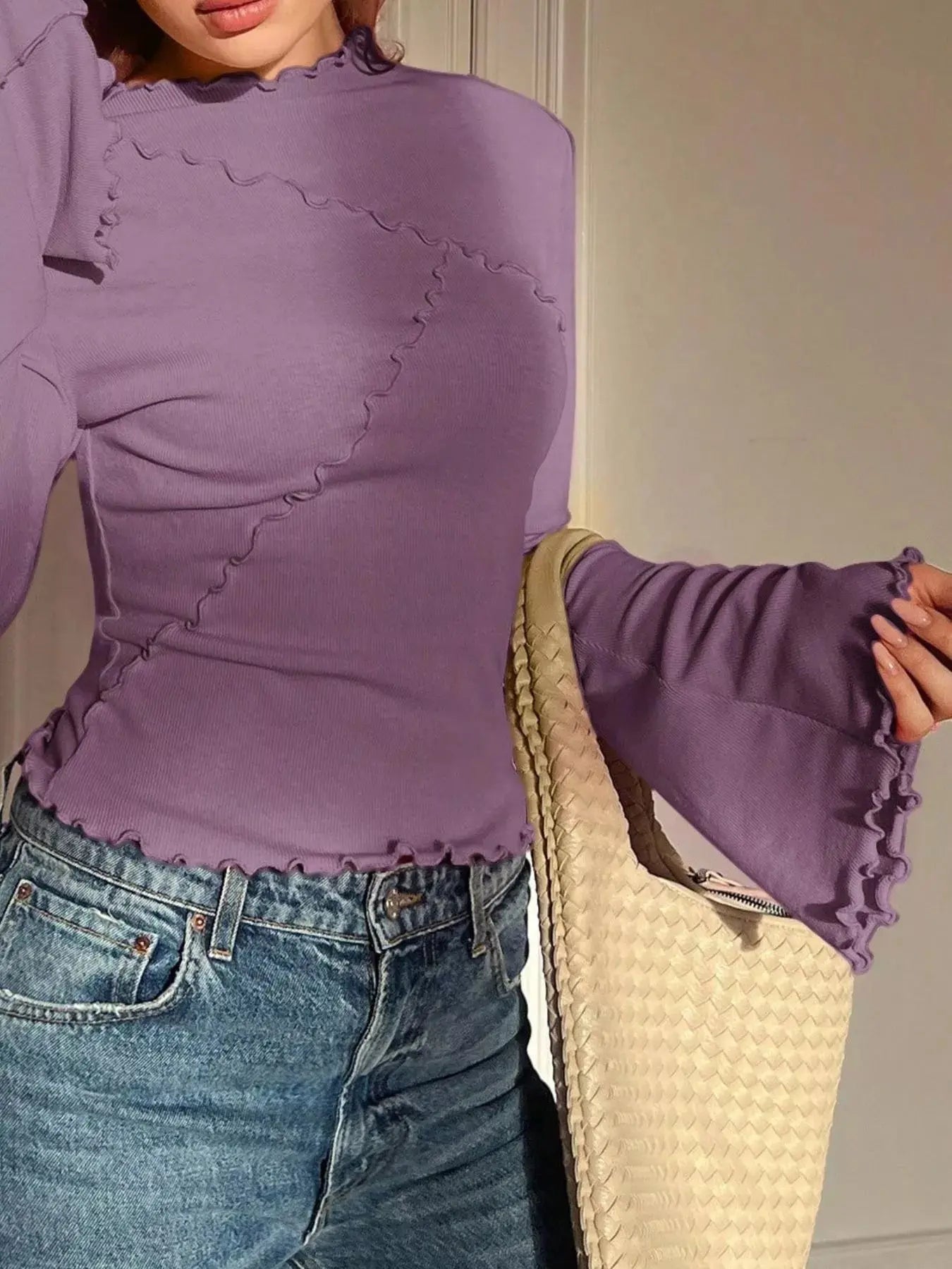 Lettuce Edge Flare Sleeve Top STYLE SOURCE
