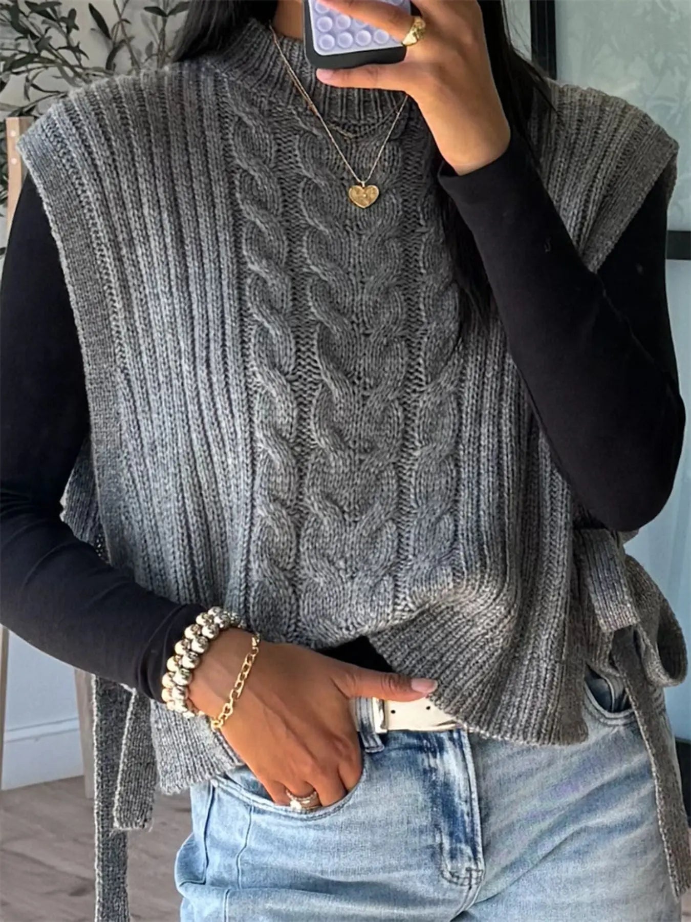 Cable Knit Sweater Vest STYLE SOURCE