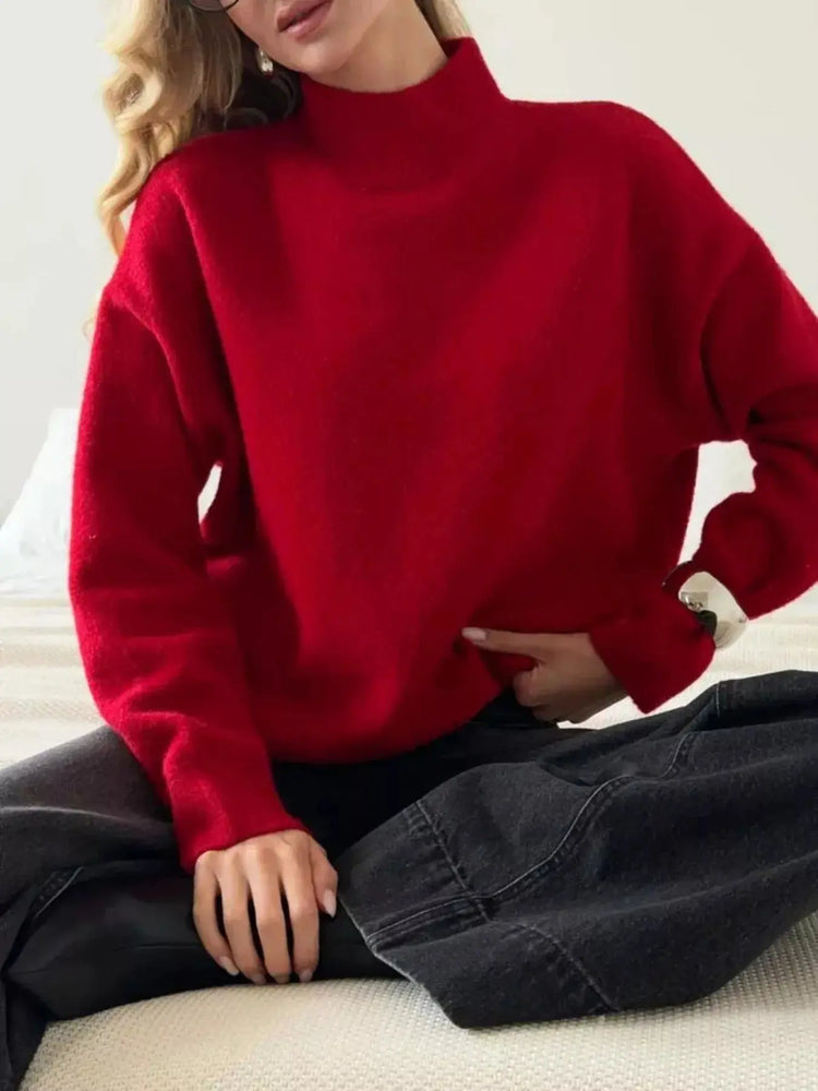 Mock Neck Dropped Shoulder Sweater STYLE SOURCE