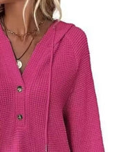 Full Size Button Detail Waffle Knit Hoodie Plus Size STYLE SOURCE