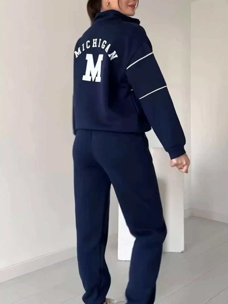 Full Size Striped Quarter Zip Top and Pants Set Plus Size STYLE SOURCE