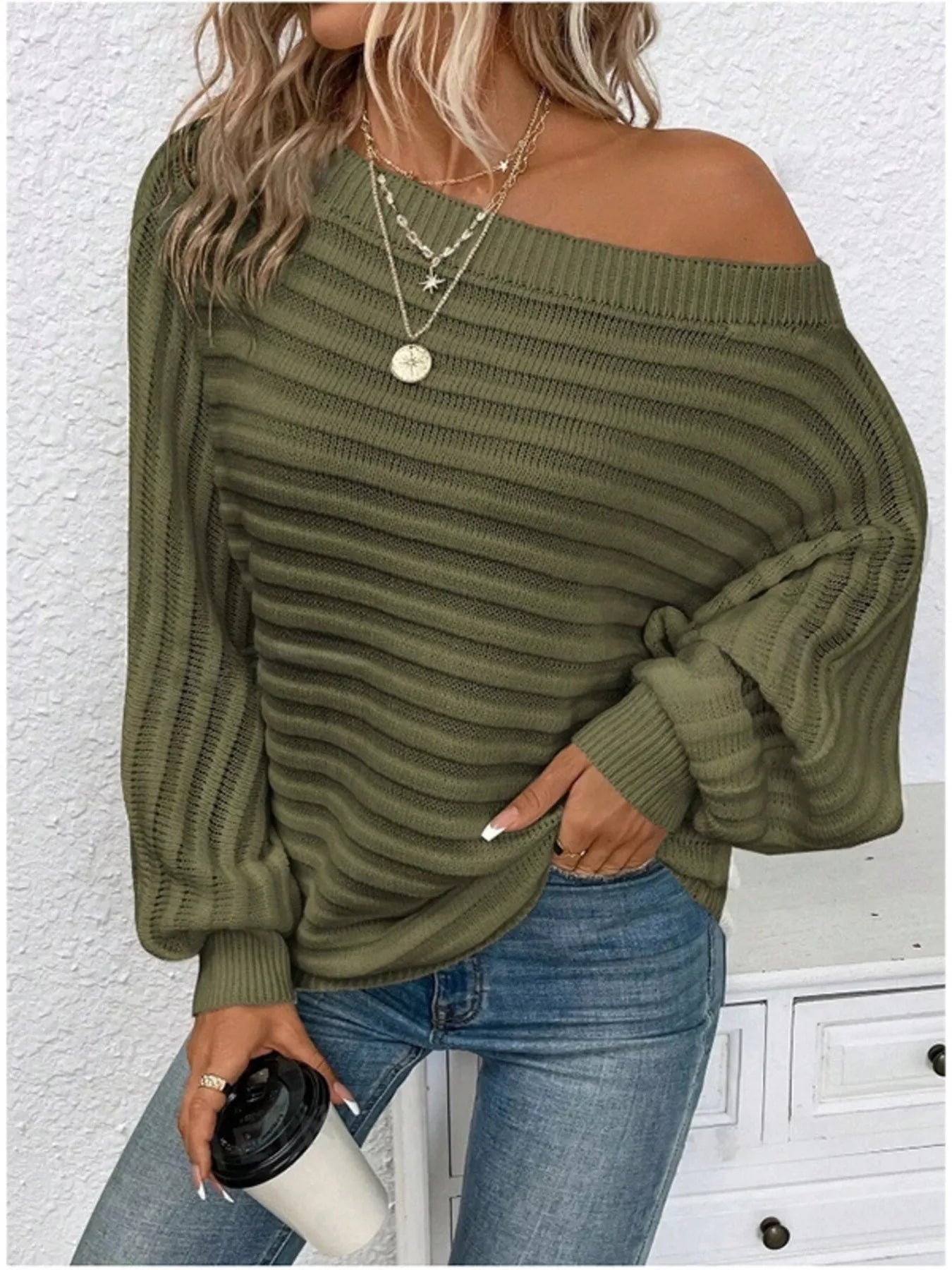 One Shoulder Ribbed Knit Sweater STYLE SOURCE
