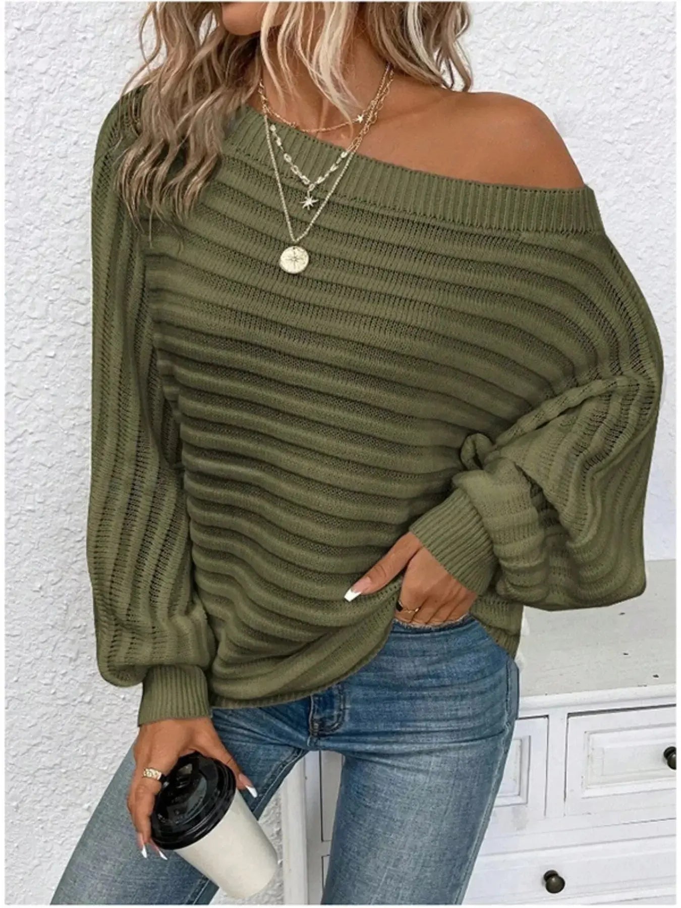 One Shoulder Ribbed Knit Sweater STYLE SOURCE