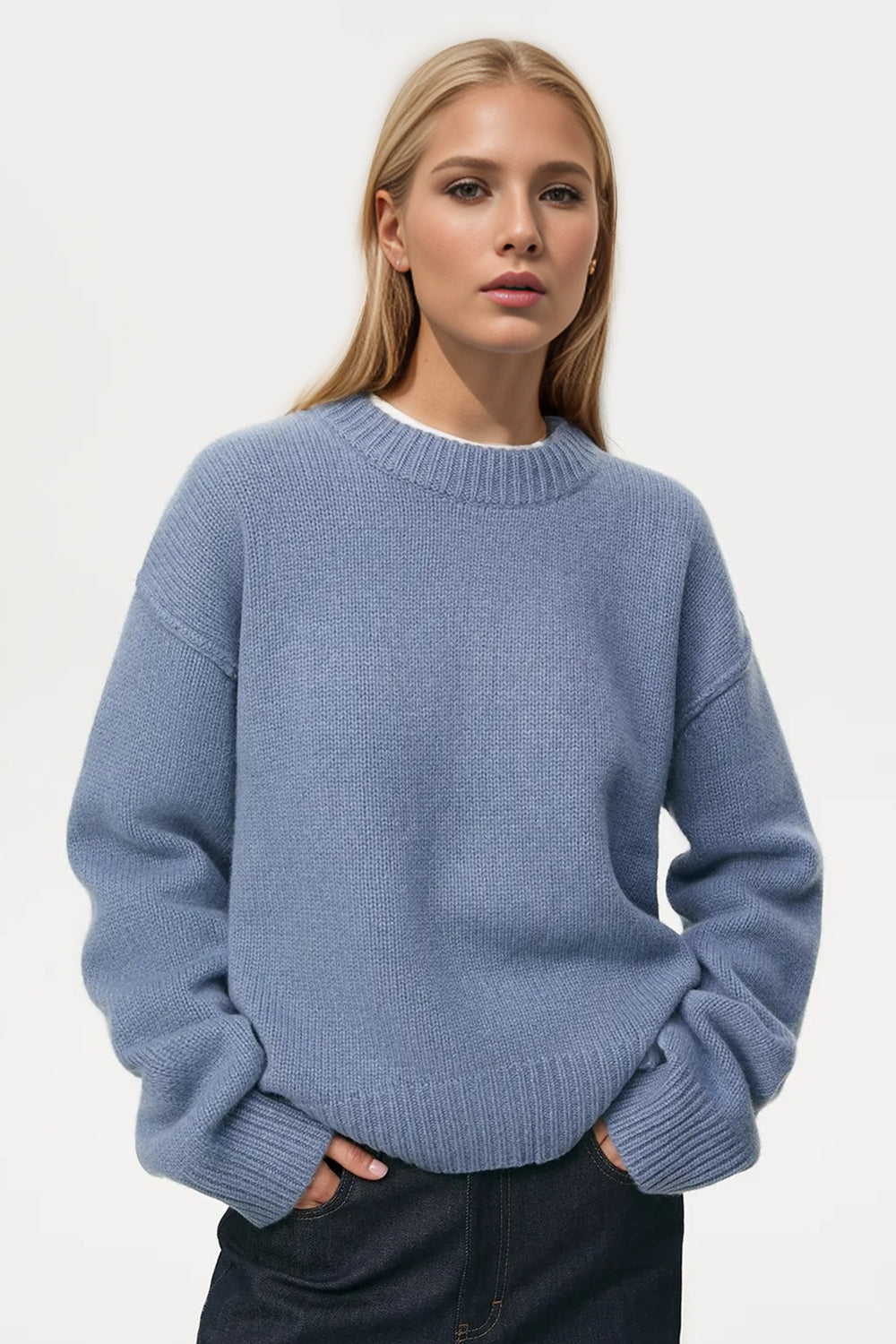 Basic Bae Round Neck Dropped Shoulder Sweater STYLE SOURCE