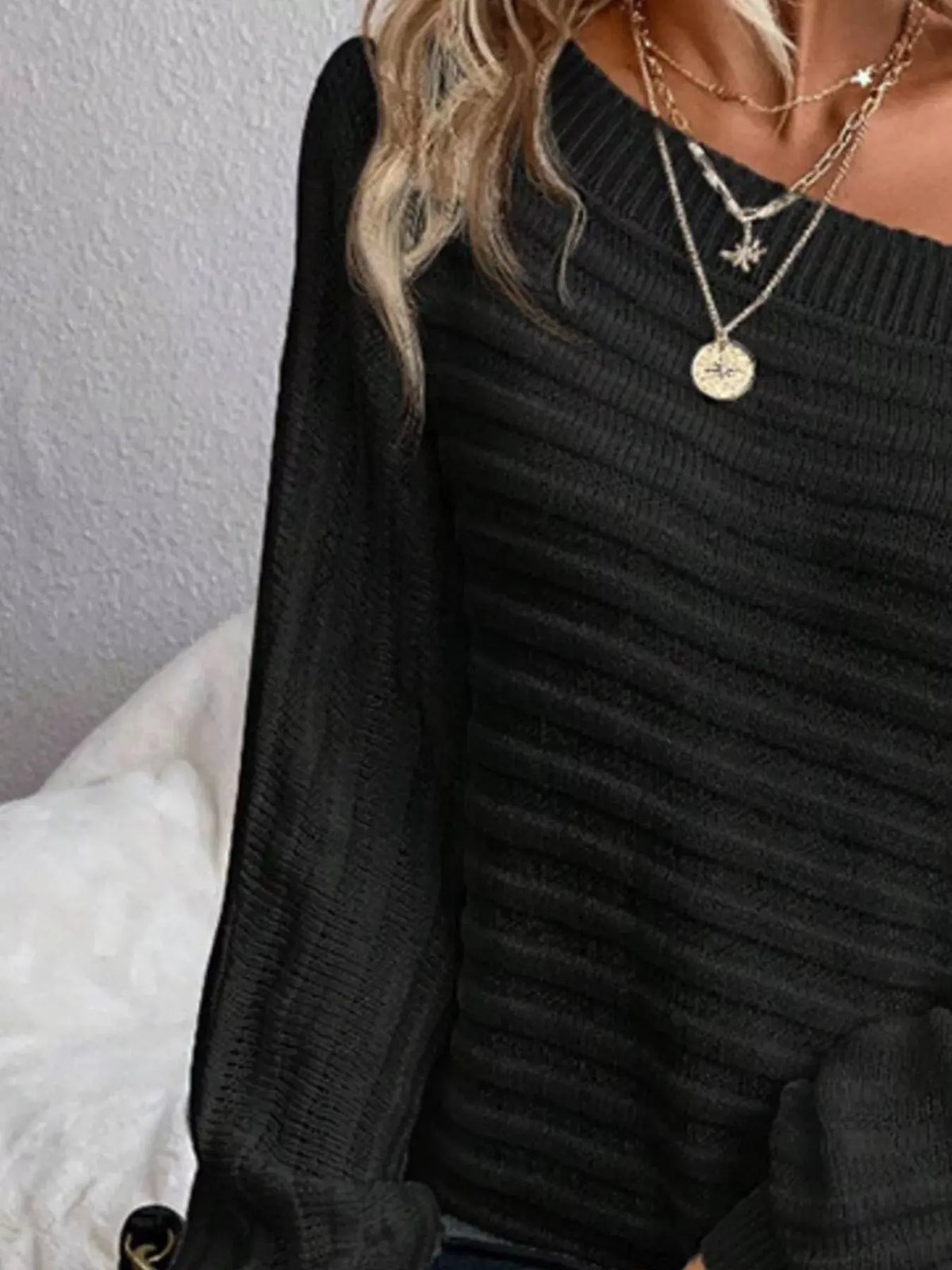 One Shoulder Ribbed Knit Sweater STYLE SOURCE
