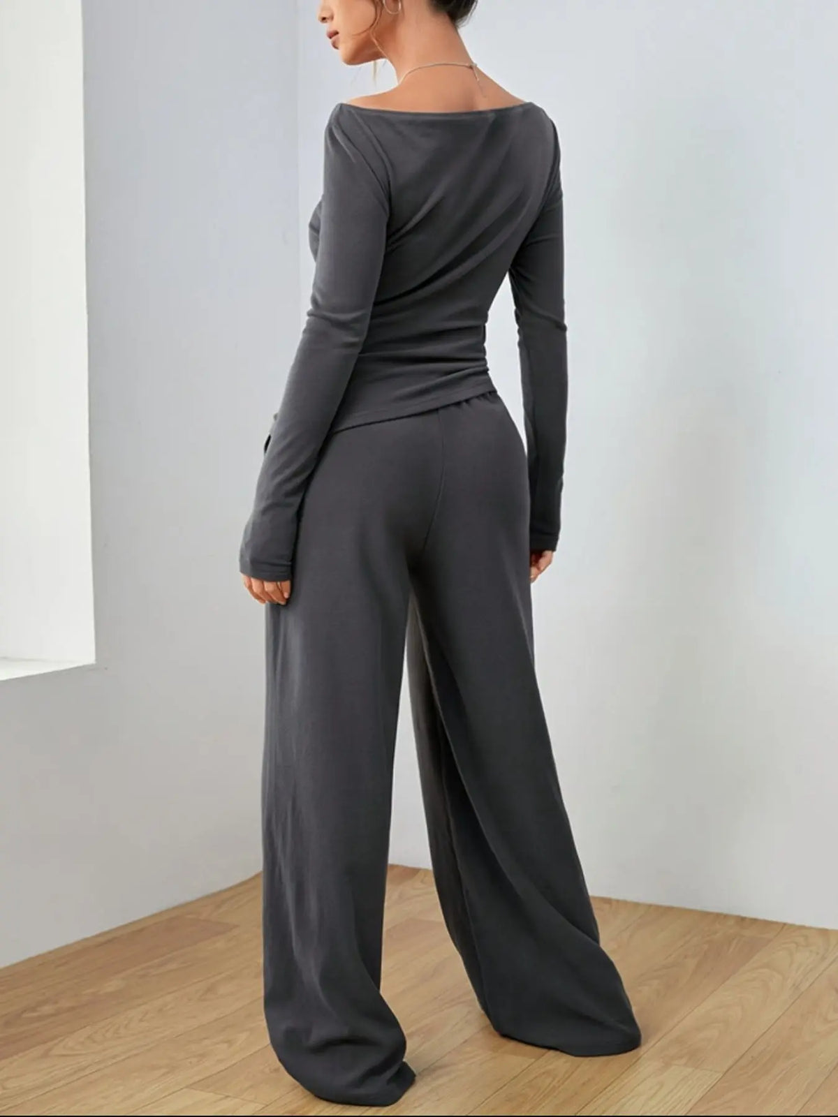 Casual Long Sleeve Top & Wide Leg Pants Set STYLE SOURCE