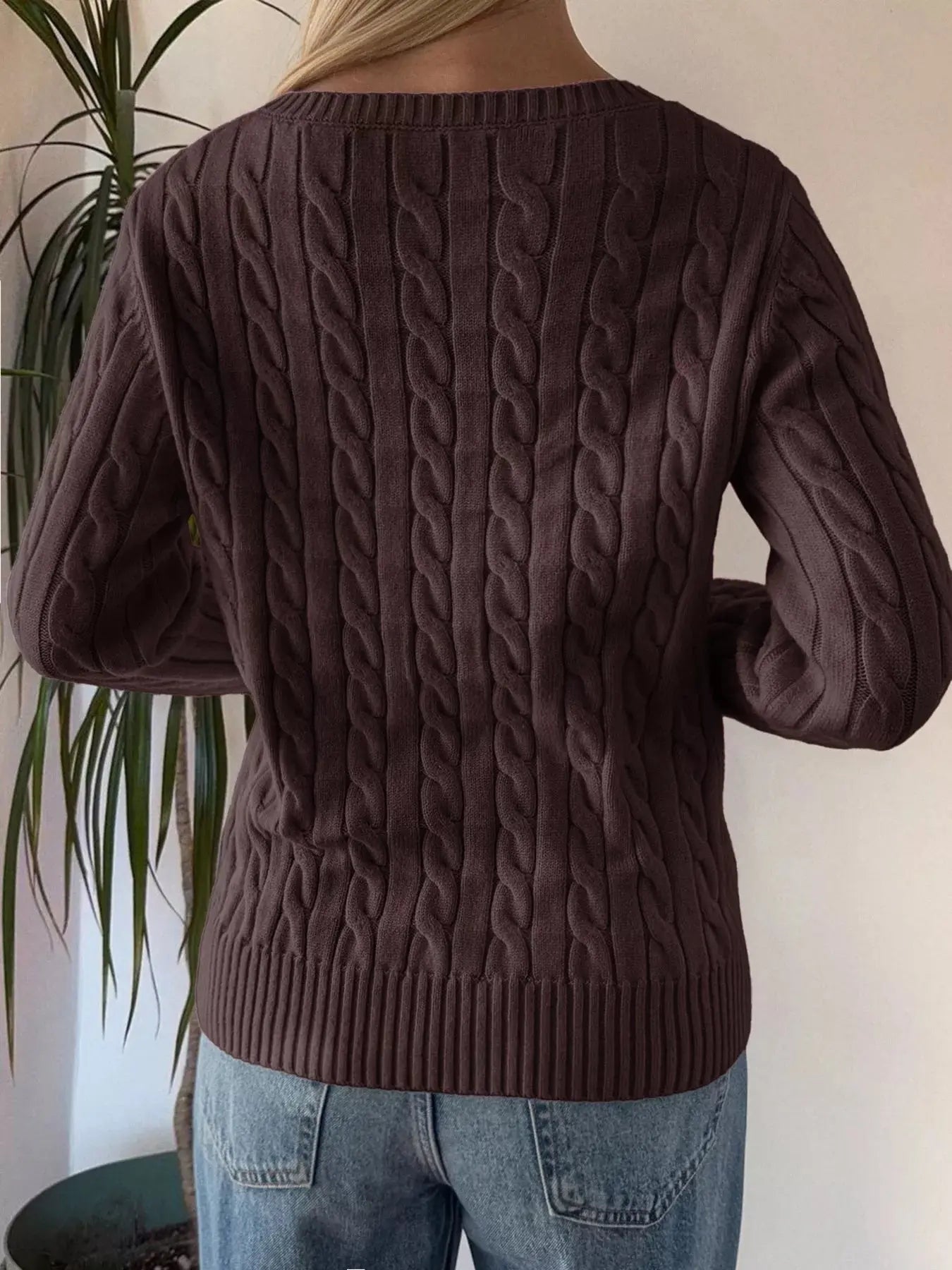 Cable-Knit V-Neck Sweater STYLE SOURCE