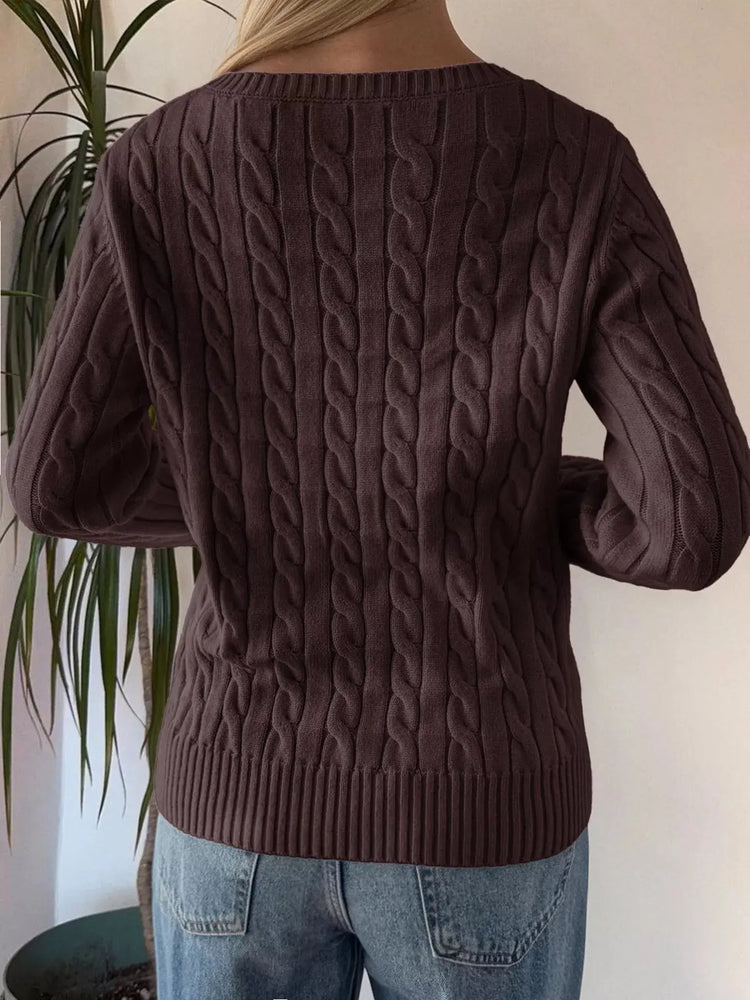Cable-Knit V-Neck Sweater STYLE SOURCE