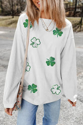 Sequin Lucky Clover Round Neck Long Sleeve Sweatshirt STYLE SOURCE