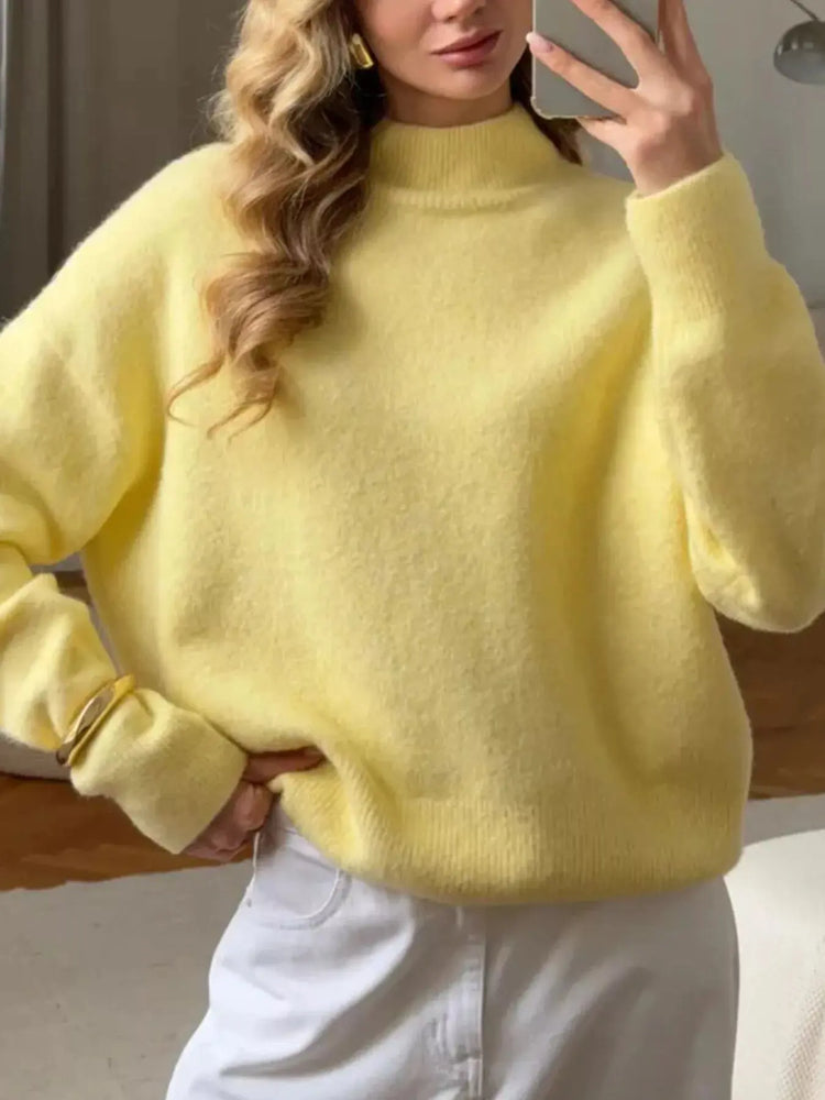 Mock Neck Dropped Shoulder Sweater STYLE SOURCE