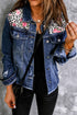 Mixed Print Distressed Button Front Denim Jacket STYLE SOURCE