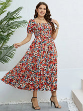 Plus Size Floral Smocked Square Neck Dress STYLE SOURCE