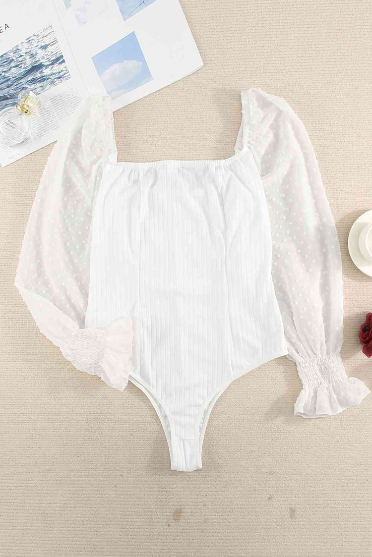 Swiss Dot Flounce Sleeve Square Neck Bodysuit STYLE SOURCE