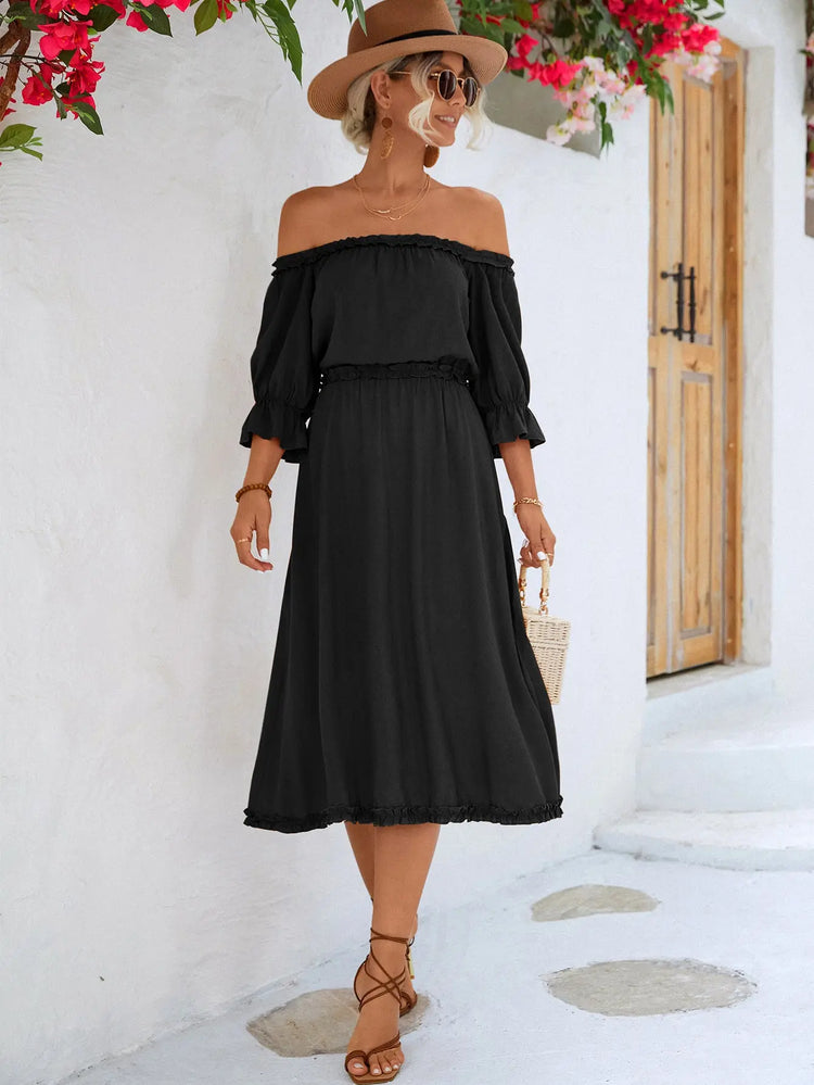 Frilled Off-Shoulder Flounce Sleeve Dress STYLE SOURCE
