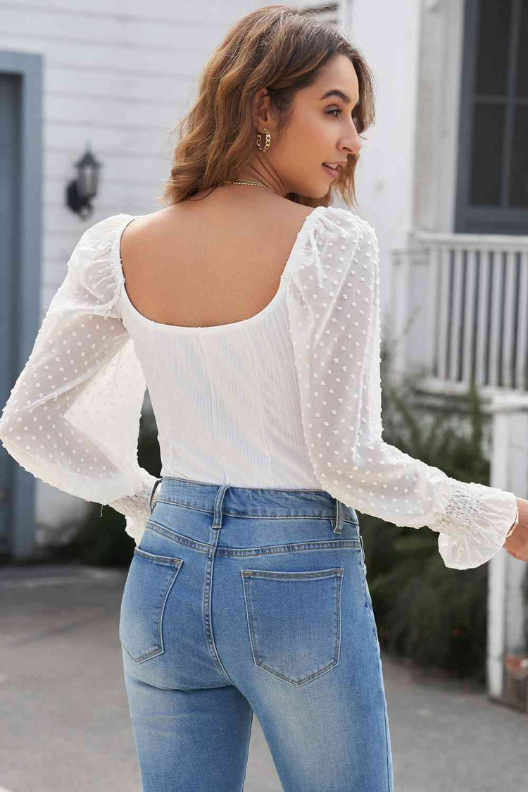 Swiss Dot Flounce Sleeve Square Neck Bodysuit STYLE SOURCE