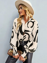 Printed Lantern Sleeve Button-Up Shirt STYLE SOURCE
