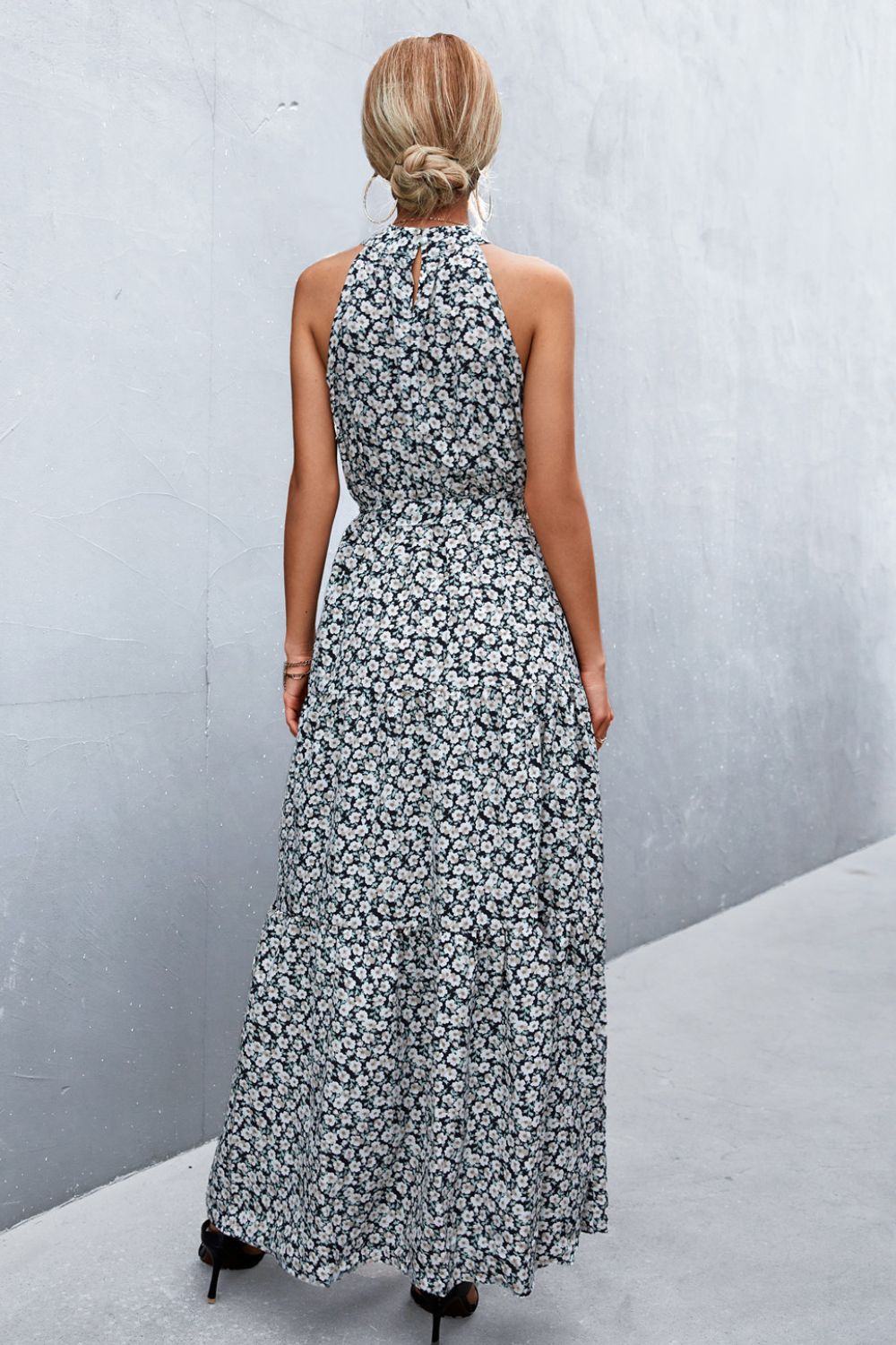 Printed Sleeveless Tie Waist Maxi Dress STYLE SOURCE