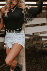 Fringed One-Shoulder Bodysuit STYLE SOURCE