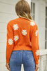 Flower Pattern Round Neck Long Sleeve Pullover Sweater STYLE SOURCE