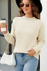 Waffle-Knit Round Neck Reglan Sleeve Sweater STYLE SOURCE