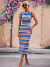 Striped Round Neck Sleeveless Midi Cover Up Dress STYLE SOURCE
