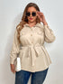 Melo Apparel Plus Size Tie Belt Long Sleeve Shirt STYLE SOURCE