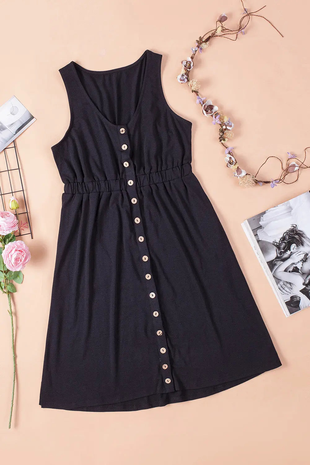 Sleeveless Button Down Mini Dress STYLE SOURCE