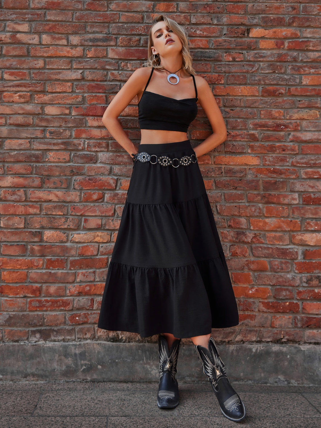 Elastic Waist Midi Skirt STYLE SOURCE