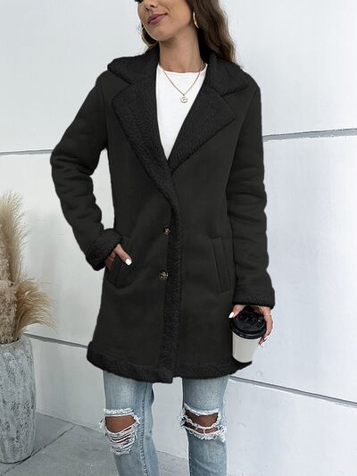 Contrast Button Up Lapel Collar Long Sleeve Coat STYLE SOURCE