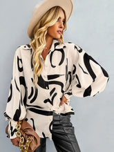 Printed Lantern Sleeve Button-Up Shirt STYLE SOURCE
