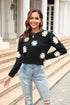 Flower Pattern Round Neck Long Sleeve Pullover Sweater STYLE SOURCE