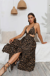 Leopard Deep V Tie Back Split Dress STYLE SOURCE
