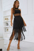 Spliced Mesh Fringe Hem Sleeveless Dress STYLE SOURCE