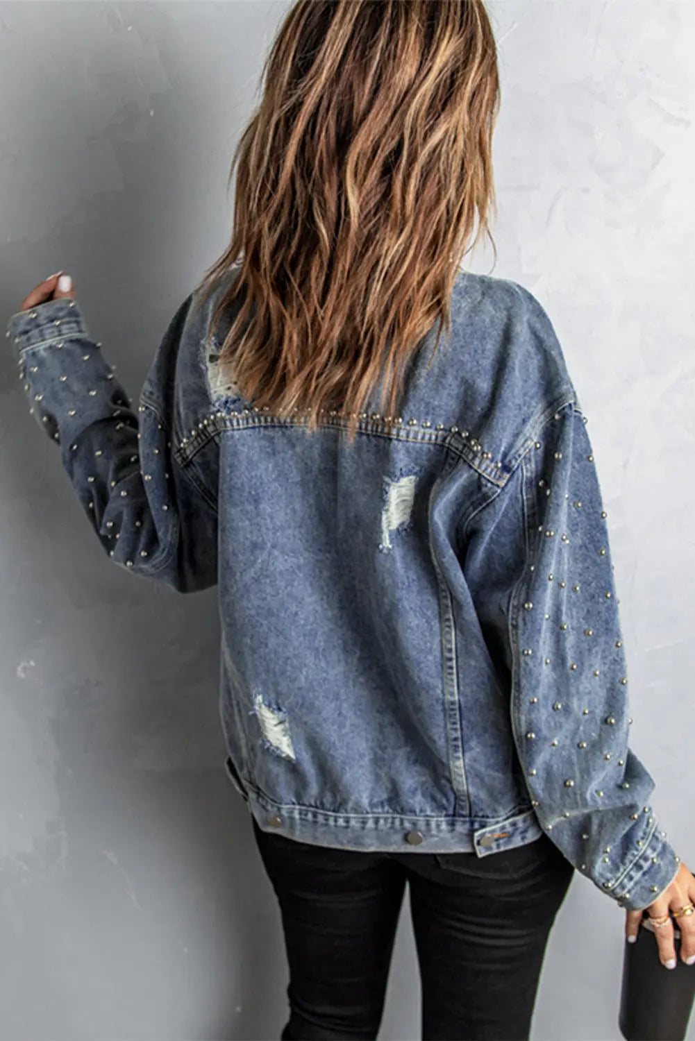 Studded Button Down Denim Jacket STYLE SOURCE