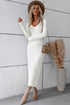 V-Neck Long Sleeve Ribbed Sweater Dress STYLE SOURCE